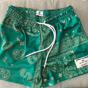Ryoko Rain Shorts Green Paisley Mesh 4" Basketball Stretch Made in USA Size AL'